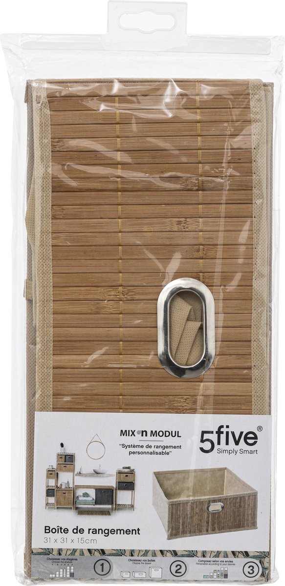 2x Stuks Opbergmand/kastmand 13 Liter Linnen/bamboe 31 X 13.5 X 31 Cm - Opbergmanden - Beige