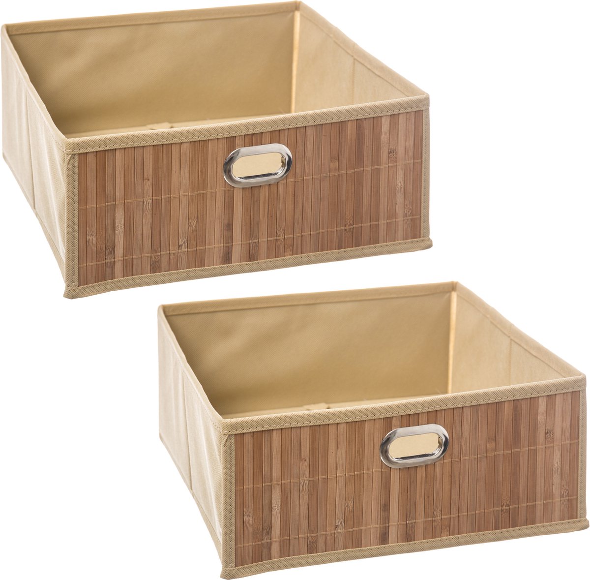 2x Stuks Opbergmand/kastmand 13 Liter Linnen/bamboe 31 X 13.5 X 31 Cm - Opbergmanden - Beige