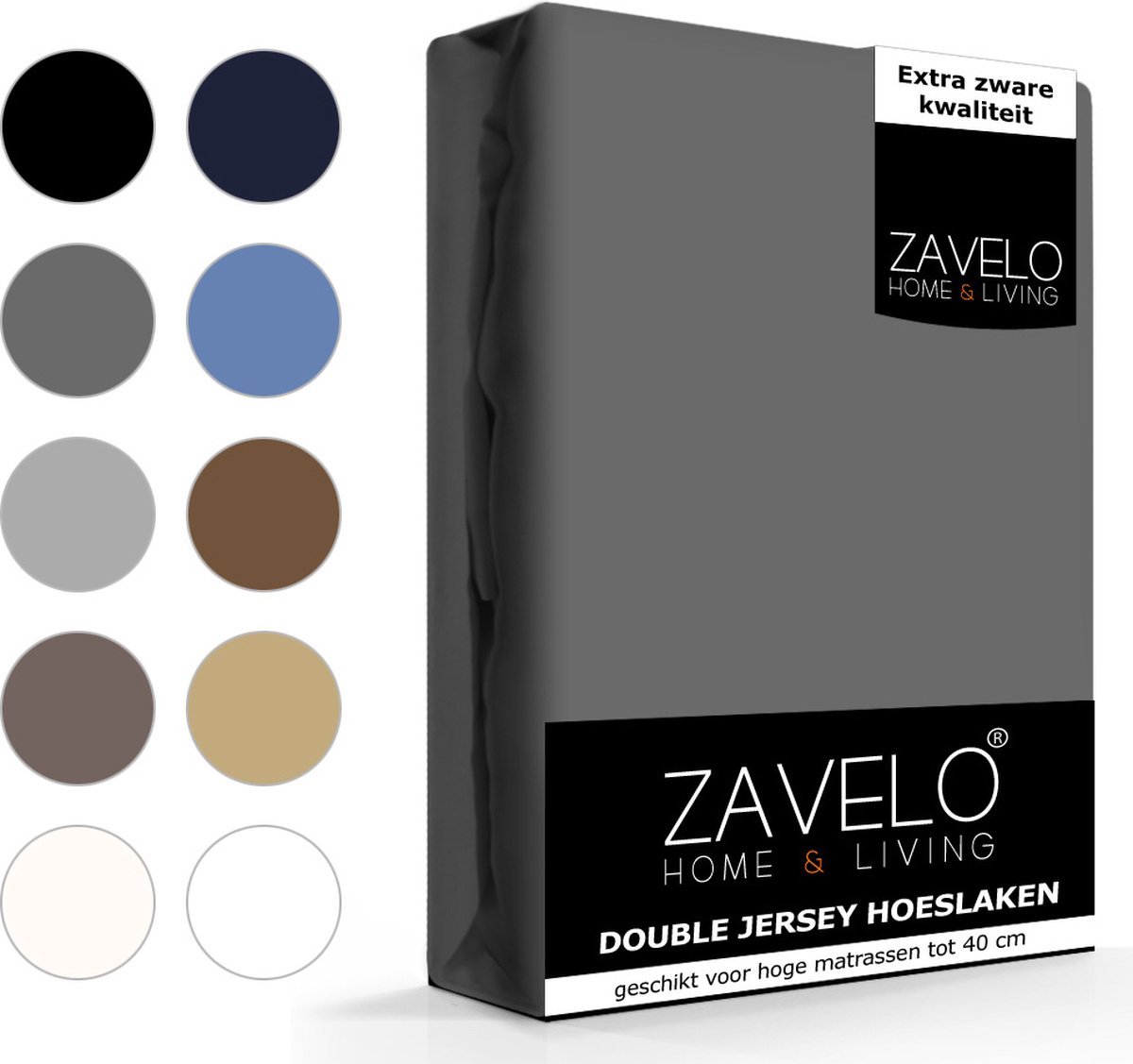 Slaaptextiel Zavelo Double Jersey Hoeslaken Antraciet-1-persoons (90x200 Cm) - Grijs