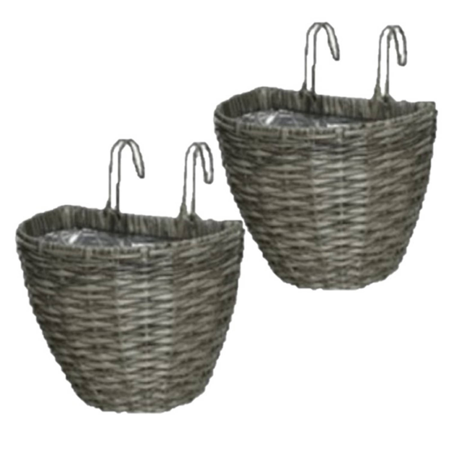 Decoris 2x Stuks Balkonmanden/plantenmanden/plantenbakken Rotan 42 Cm - Plantenbakken - Grijs