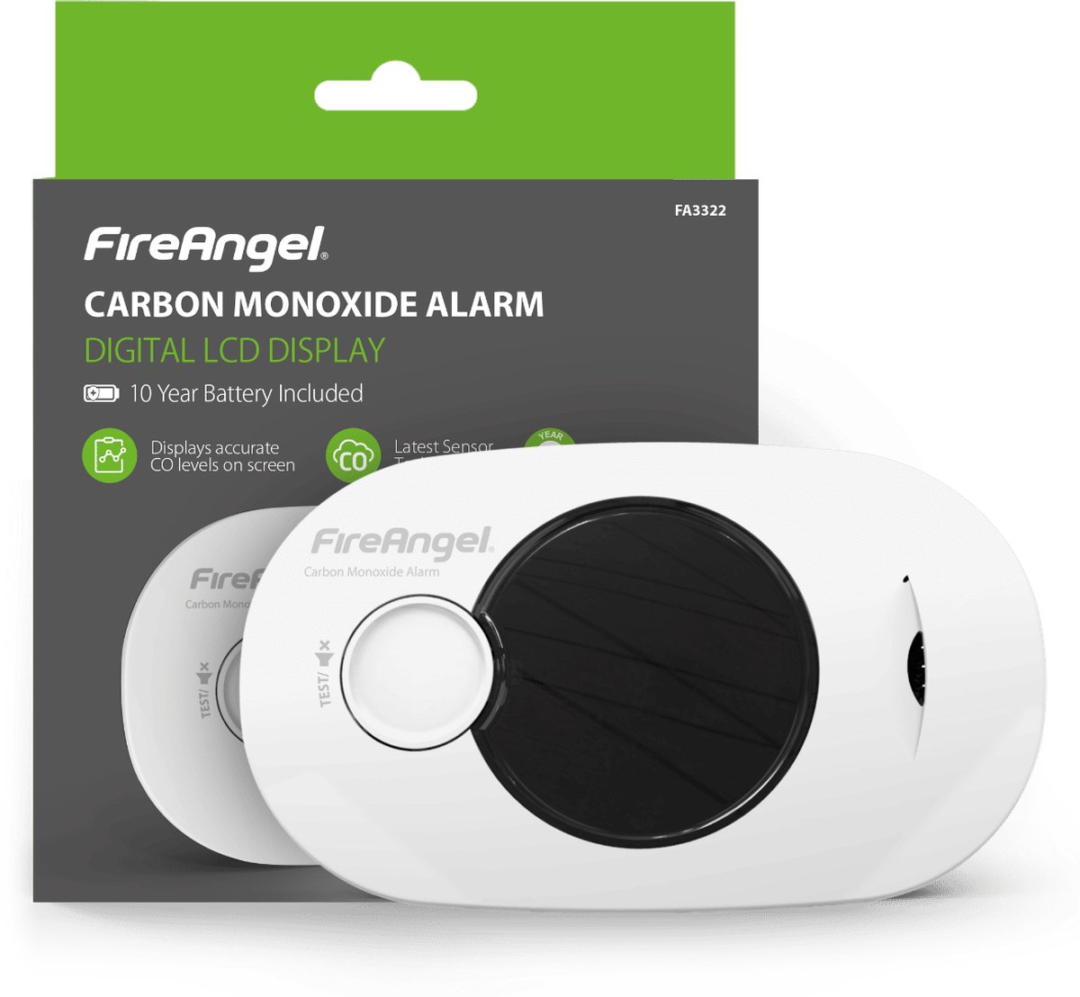 Fireangel Fa3322-eux10 Koolmonoxidemelder - Meet Lage Concentraties Co - 10 Jaar Batterij & Sensor