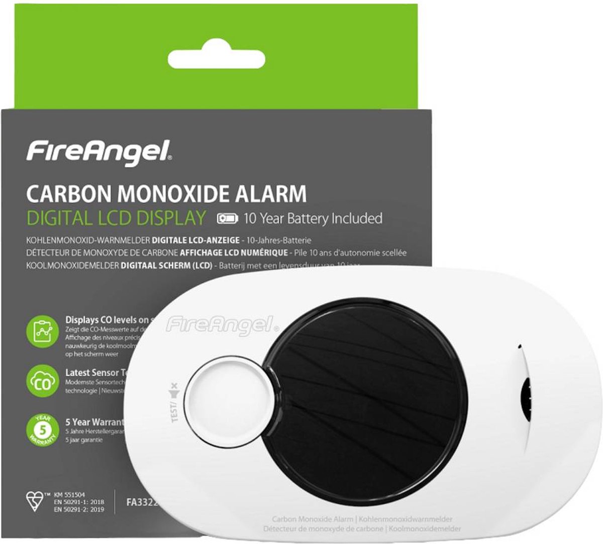 Fireangel Fa3322-eux10 Koolmonoxidemelder - Meet Lage Concentraties Co - 10 Jaar Batterij & Sensor