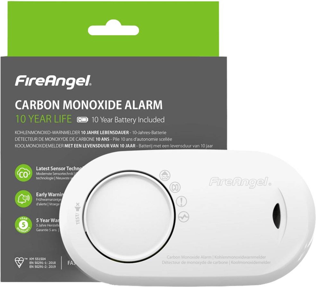 Fireangel Fa3820 Koolmonoxidemelder - Meet Lage Concentraties Co - 10 Jaar Accu