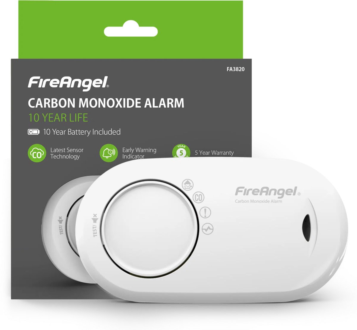 Fireangel Fa3820 Koolmonoxidemelder - Meet Lage Concentraties Co - 10 Jaar Accu