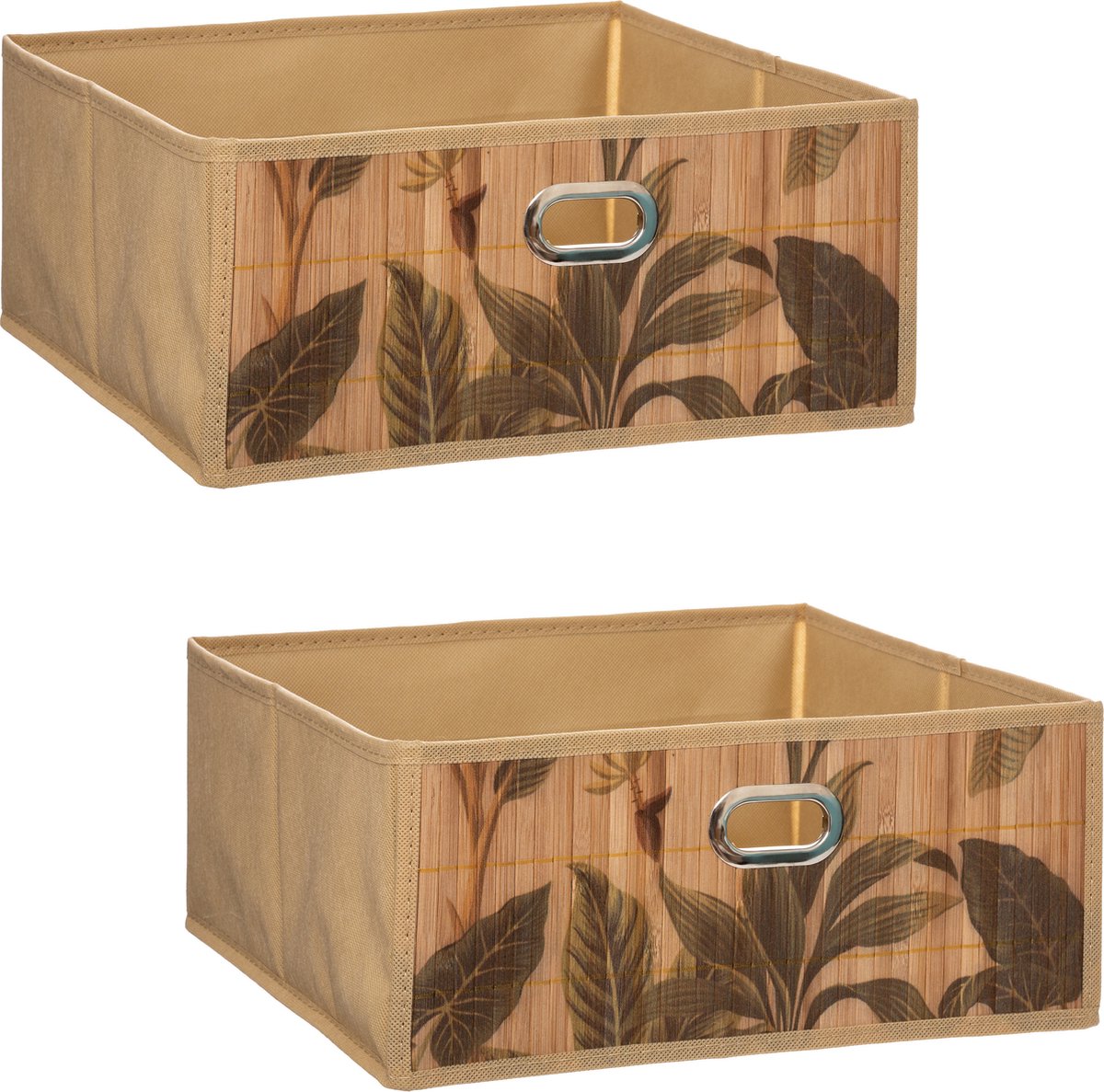 2x Stuks Opbergmand/kastmand 13 Liter Linnen/bamboe 31 X 13.5 X 31 Cm - Opbergmanden - Beige