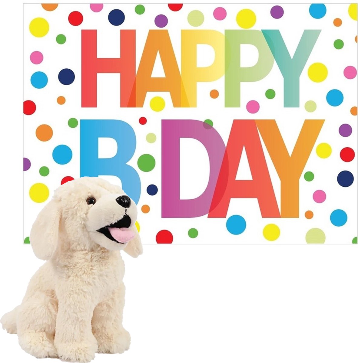 Pluche Dieren Knuffel Labrador Hond 20 Cm Met Happy Birthday Wenskaart - Knuffel Huisdieren