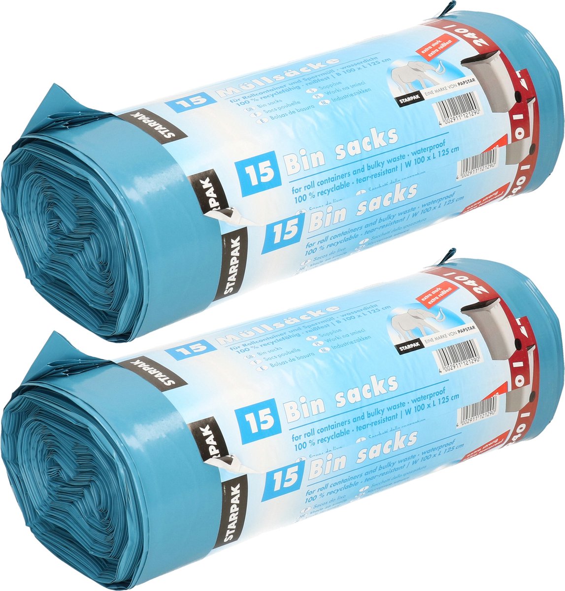 Papstar 30x Stuks Afvalzakken/vuilniszakken - 240 Liter Containerzakken - Vuilniszakken - Blauw