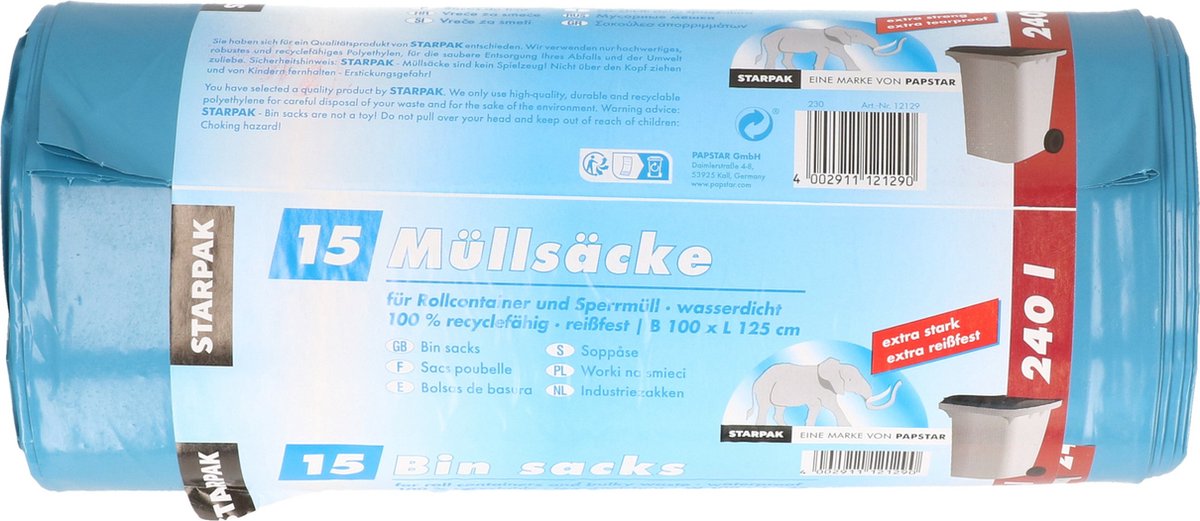 Papstar 30x Stuks Afvalzakken/vuilniszakken - 240 Liter Containerzakken - Vuilniszakken - Blauw