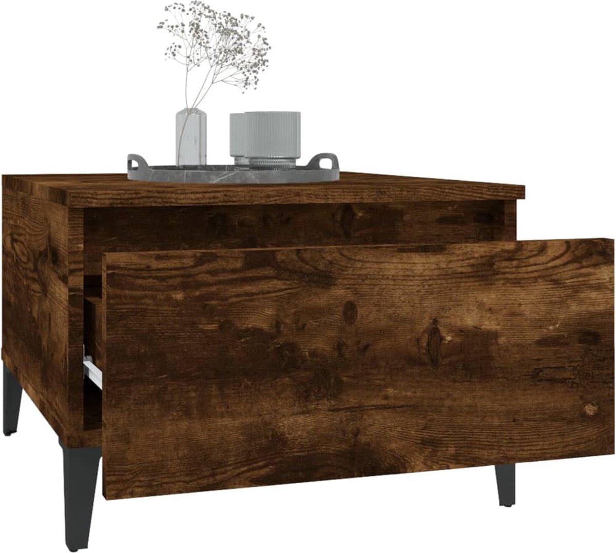 Vidaxl Bijzettafel 50x46x35 Cm Bewerkt Hout Gerookt Eikenkleurig - Bruin