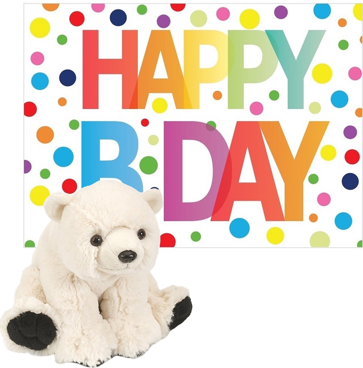 Wild Republic Pluche Dieren Knuffel Ijsbeer 20 Cm Met Happy Birthday Wenskaart - Knuffelberen