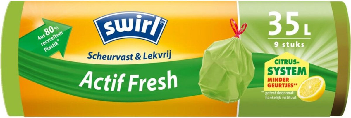 Swirl Actif Fresh Afvalzak Met Trekband 35 Liter 9 Stuks - Groen