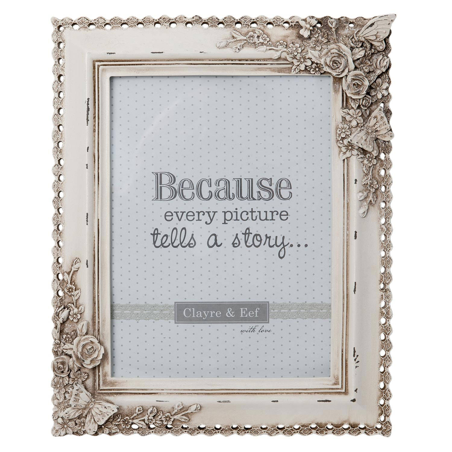 Clayre & Eef Fotolijst 22x2x27 Cm / 15x20 Cm - Wit - Kunststof - Beige