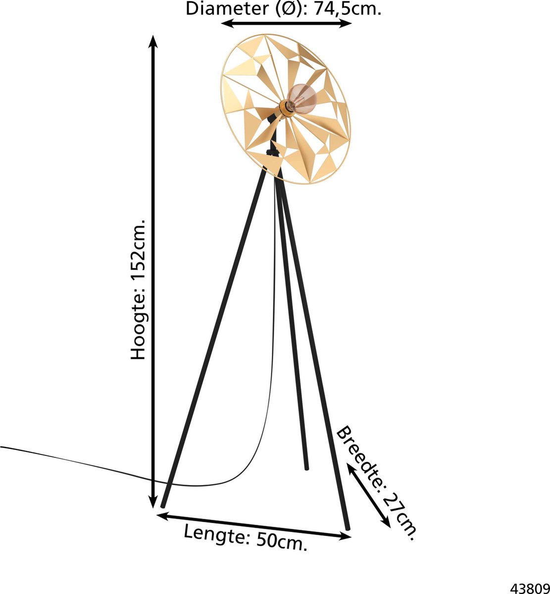 EGLO Castanuelo Vloerlamp - E27 - 152 Cm - Zwart/goud