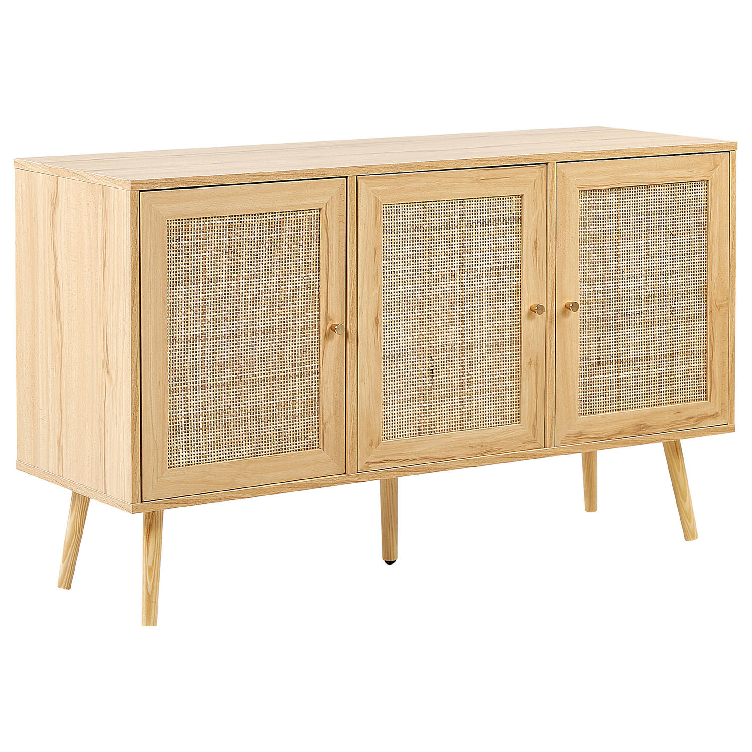 Beliani Perote - Sideboard-lichte Houtkleur-rotan - Marrón