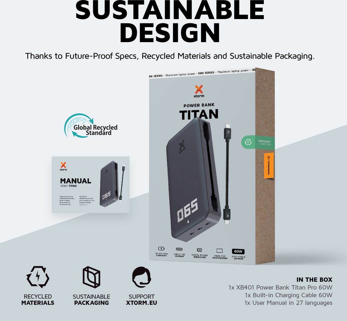 Xtorm powerbank 60W Titan XB401 - Zwart