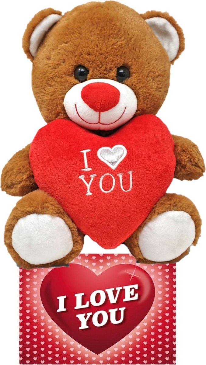 Donker Bruine Pluche Knuffelbeer 30 Cm Incl. Valentijnskaart I Love You - Knuffelberen