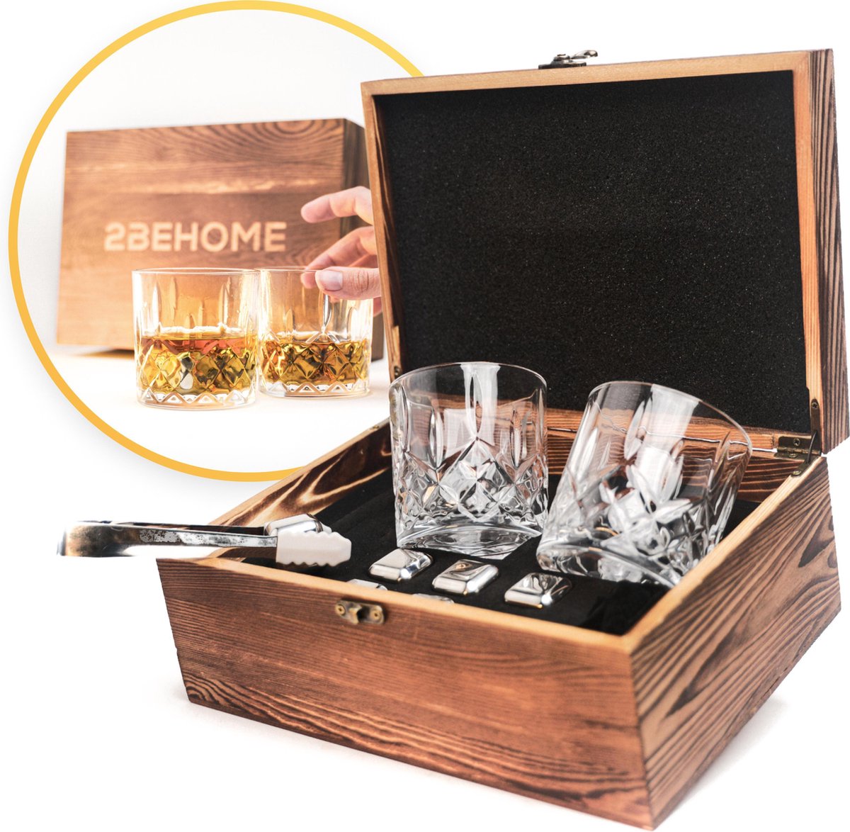 2behome Whiskey Set Met 2 Whiskey Glazen En 6 Whiskey Stones - Whiskeyglazen - Whisky