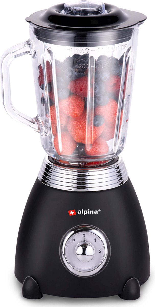 Alpina Blender - Glazen Kan 1,5 L - 3 Statieven - 230v 500w 50/60hz - Zwart