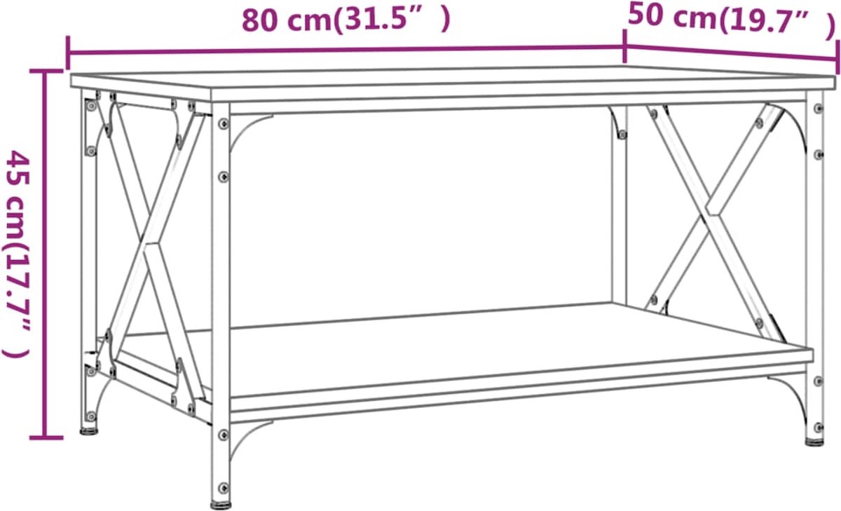 Vidaxl Salontafel 80x50x45 Cm Bewerkt Hout En Ijzer Gerookt Eikenkleur - Bruin