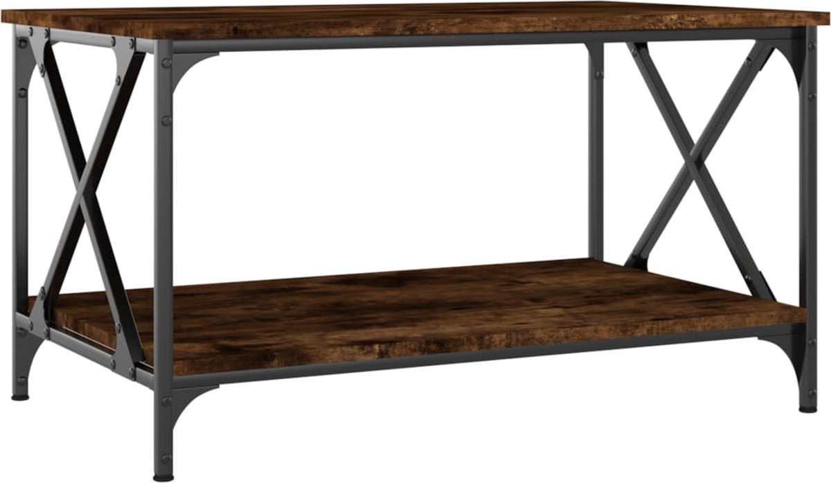 Vidaxl Salontafel 80x50x45 Cm Bewerkt Hout En Ijzer Gerookt Eikenkleur - Bruin