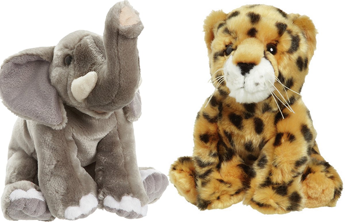 Zachte Pluche Knuffels 2x Stuks - Cheetah En Olifant Van 18 Cm - Knuffeldier