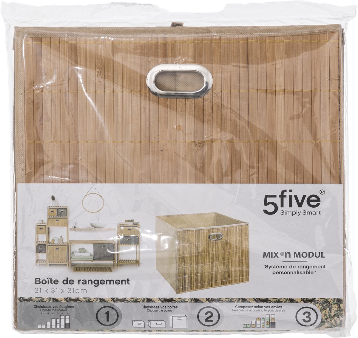 3x Stuks Opbergmand/kastmand 29 Liter Linnen/bamboe 31 X 31 X 31 Cm - Opbergmanden - Beige