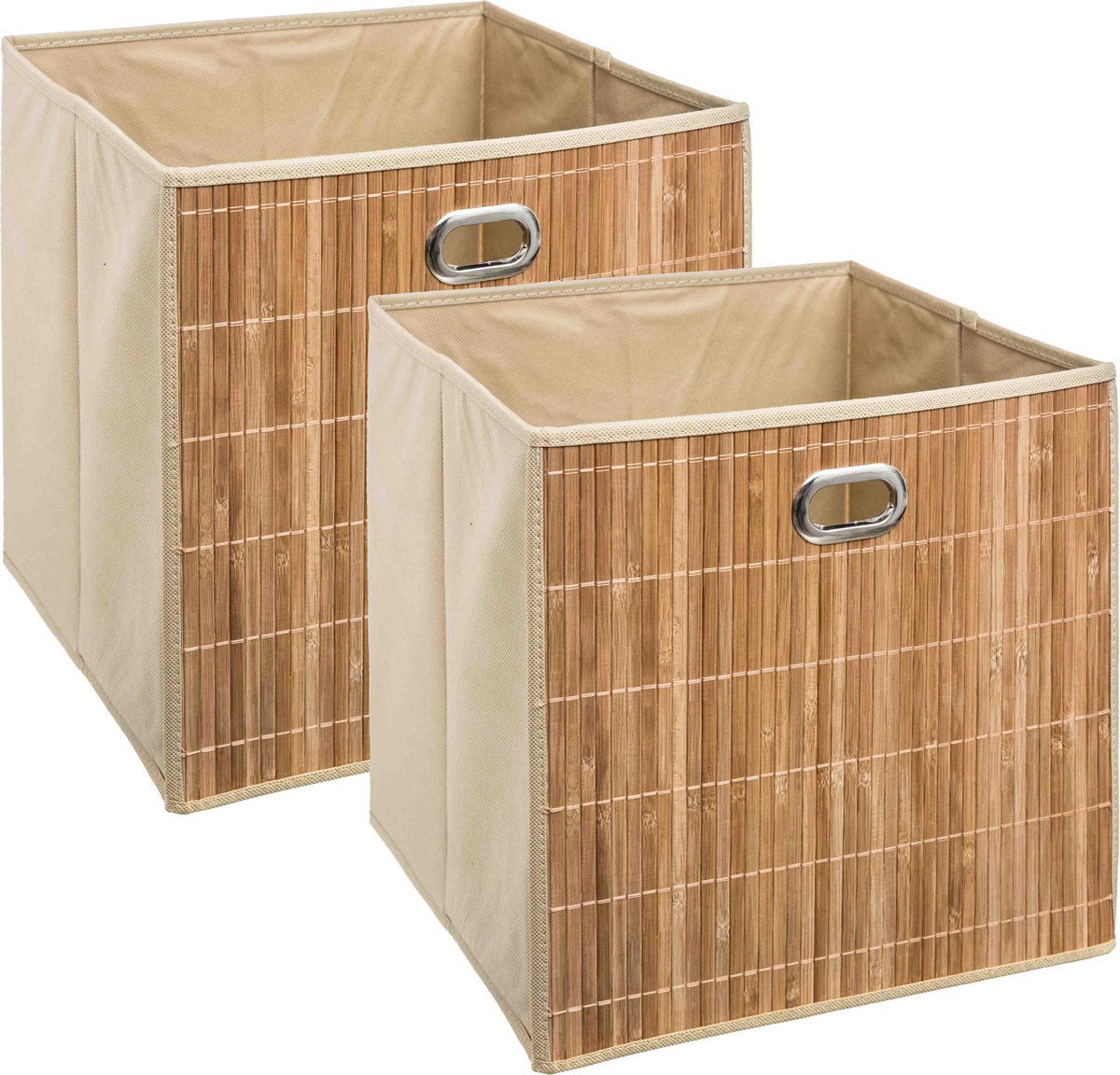 3x Stuks Opbergmand/kastmand 29 Liter Linnen/bamboe 31 X 31 X 31 Cm - Opbergmanden - Beige