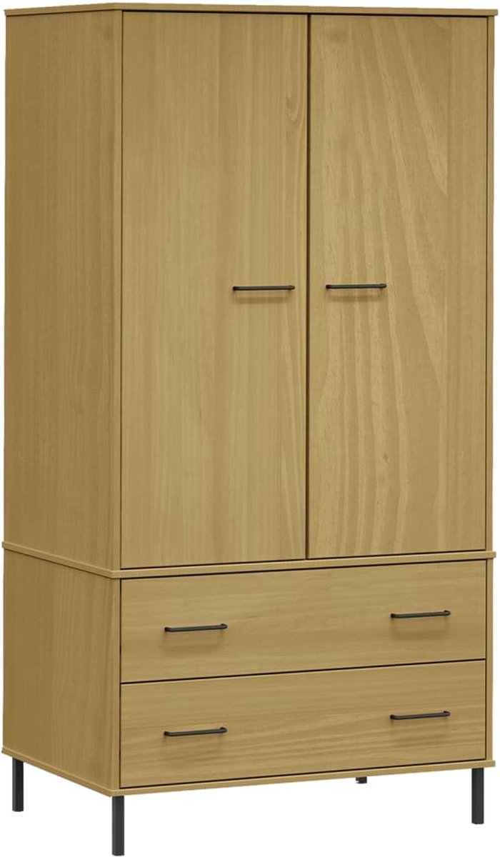 Vidaxl Kledingkast Metalen Poten Oslo 90x55x172,5 Cm Grenenhout - Bruin