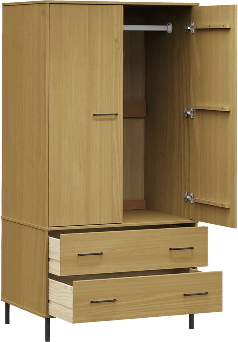 Vidaxl Kledingkast Metalen Poten Oslo 90x55x172,5 Cm Grenenhout - Bruin