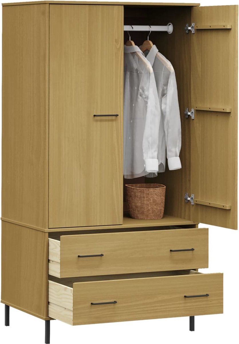 Vidaxl Kledingkast Metalen Poten Oslo 90x55x172,5 Cm Grenenhout - Bruin