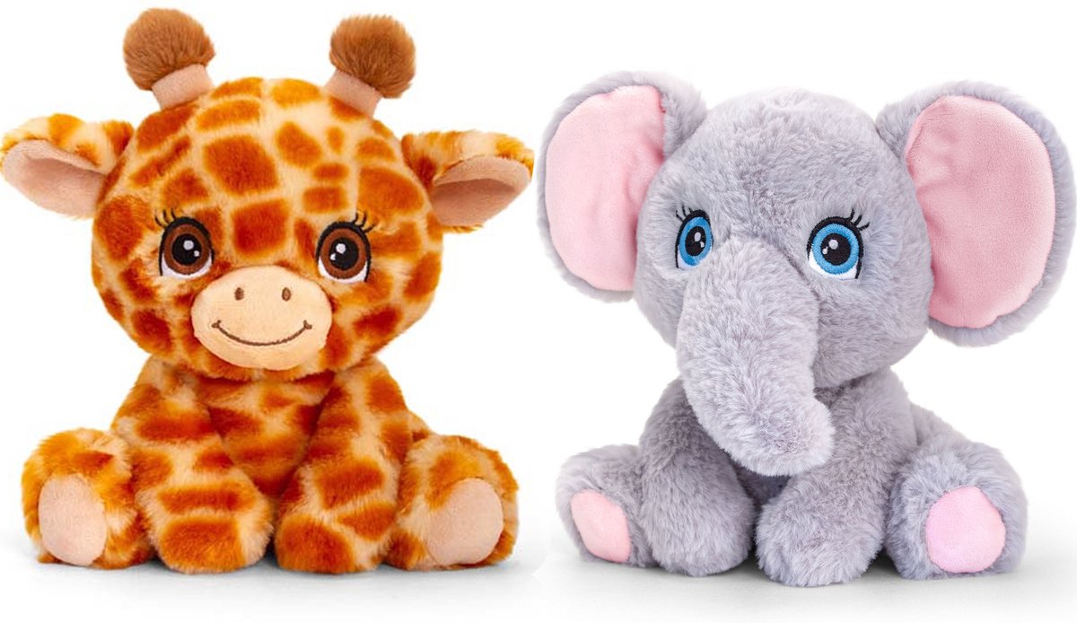 Keel Toys Pluche Knuffels Combi-set Dieren Giraffe En Olifant 25 Cm - Knuffeldier