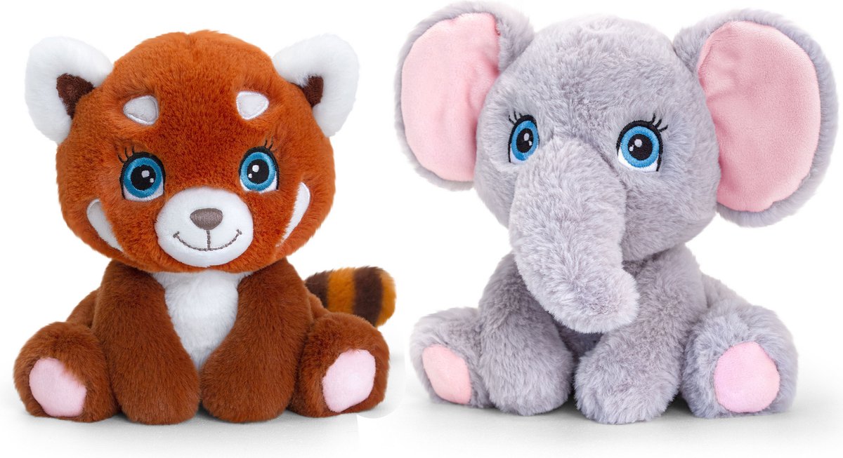 Keel Toys Pluche Knuffels Combi-set Dieren Rode Panda En Olifant 25 Cm - Knuffeldier
