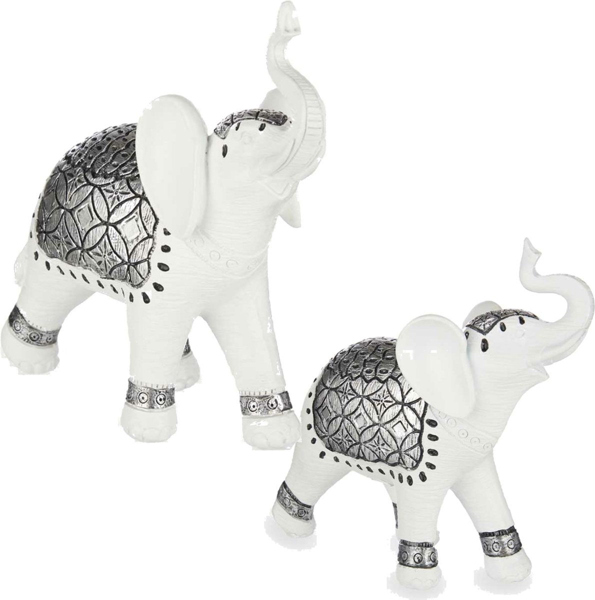 Giftdecor Olifanten Dierenbeeldjes/woondecoratie Set 2x Stuks Wit 21 En 27 Cm - Beeldjes