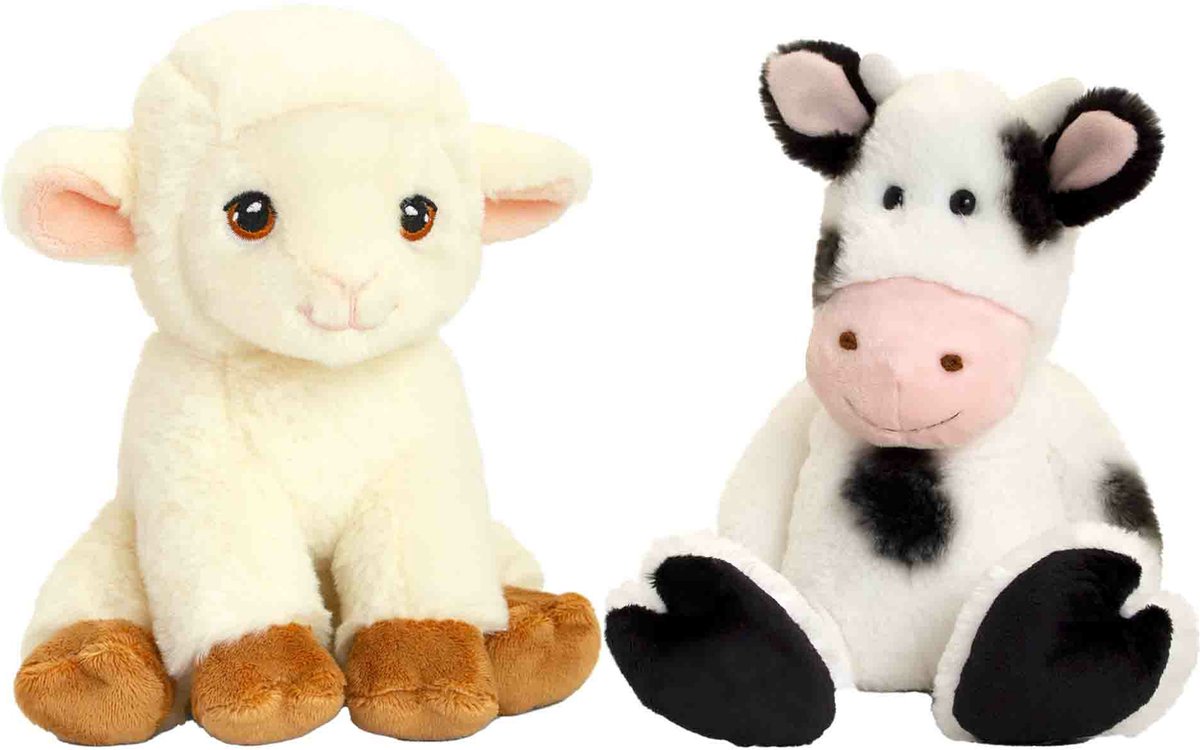 Keel Toys Pluche Knuffels Lammetje En Koe Boerderij Vriendjes 18 Cm - Knuffel Boederijdieren