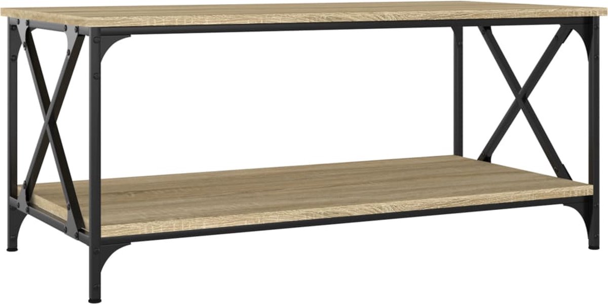 Vidaxl Salontafel 100x50x45 Cm Bewerkt Hout En Ijzer Sonoma Eikenkleur - Marrón