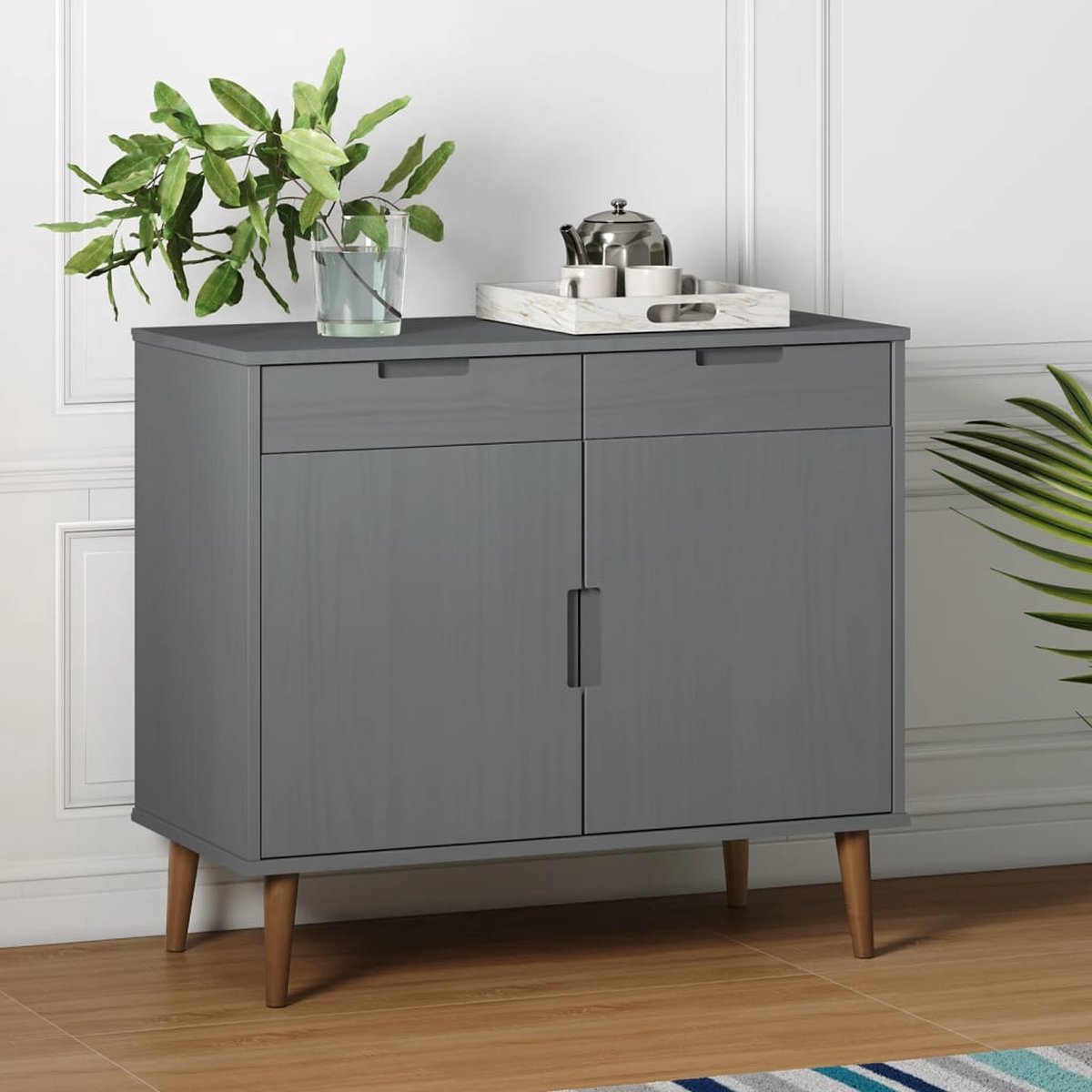 Vidaxl Dressoir 90x40x80 Cm Massief Grenenhout - Gris