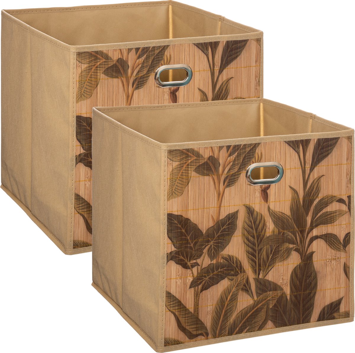 2x Stuks Opbergmand/kastmand 29 Liter Linnen/bamboe 31 X 31 X 31 Cm - Opbergmanden - Beige