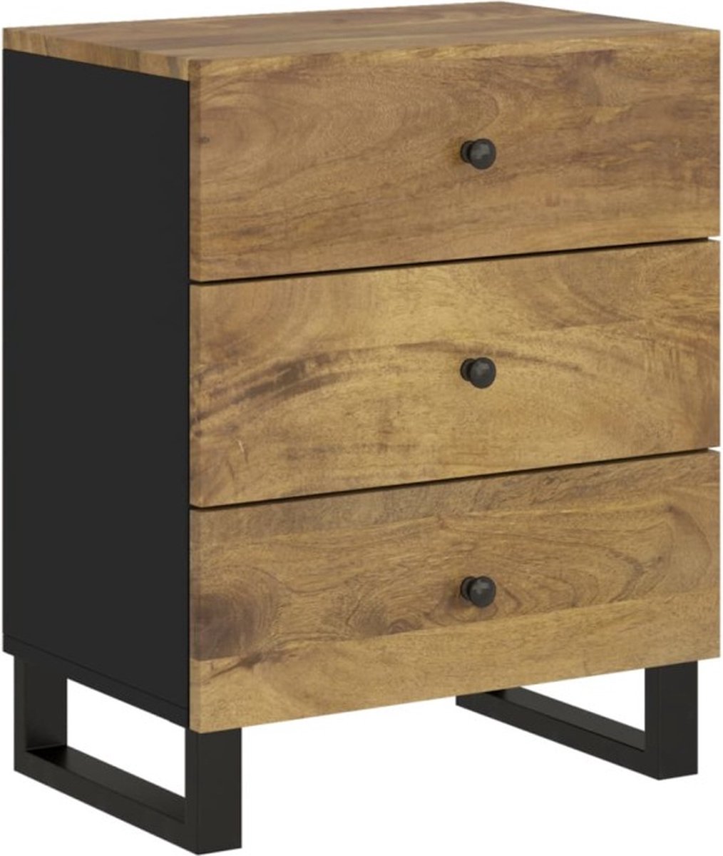 Vidaxl Nachtkastje 50x33x62 Cm Massief Mangohout En Bewerkt Hout - Bruin
