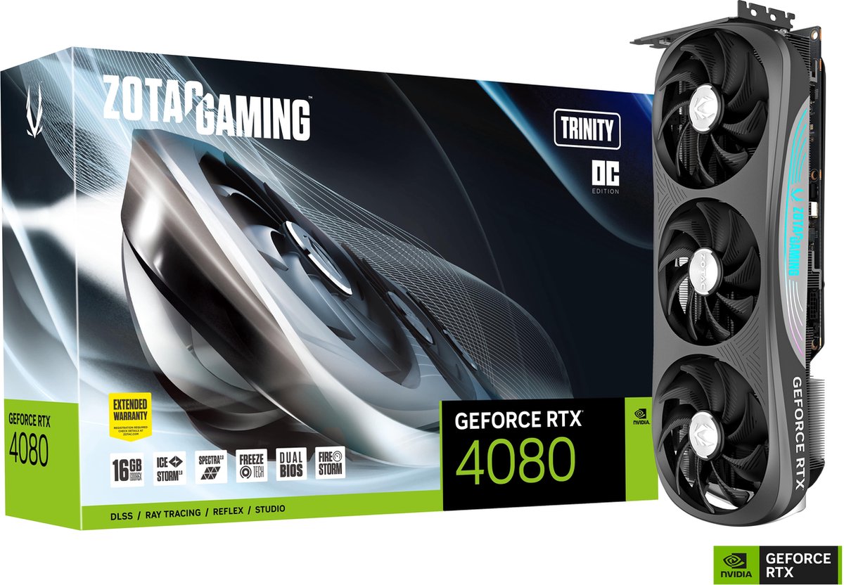 Zotac Graphic Card GeForce RTX 4080 16GB Trinity OC - Zwart