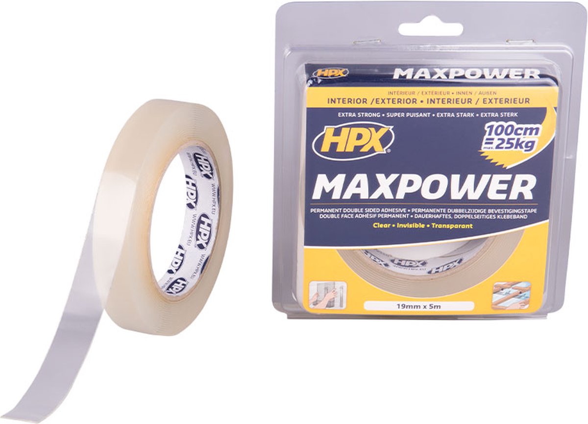 HPX Max Power Transparent bevestigingstape | 19mm x 5m - HT1905