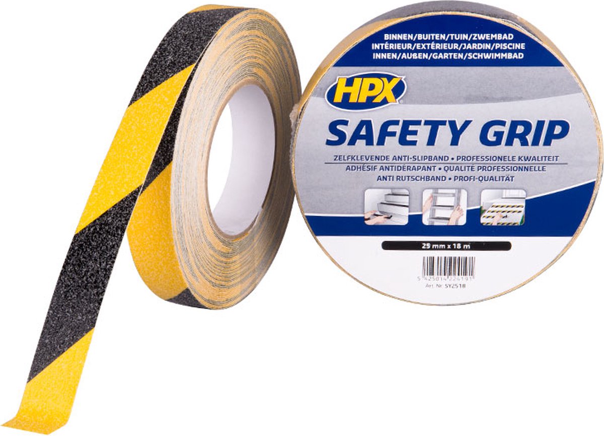 HPX Anti-slip tape | Zwart/Geel | 25mm x 18m - SY2518