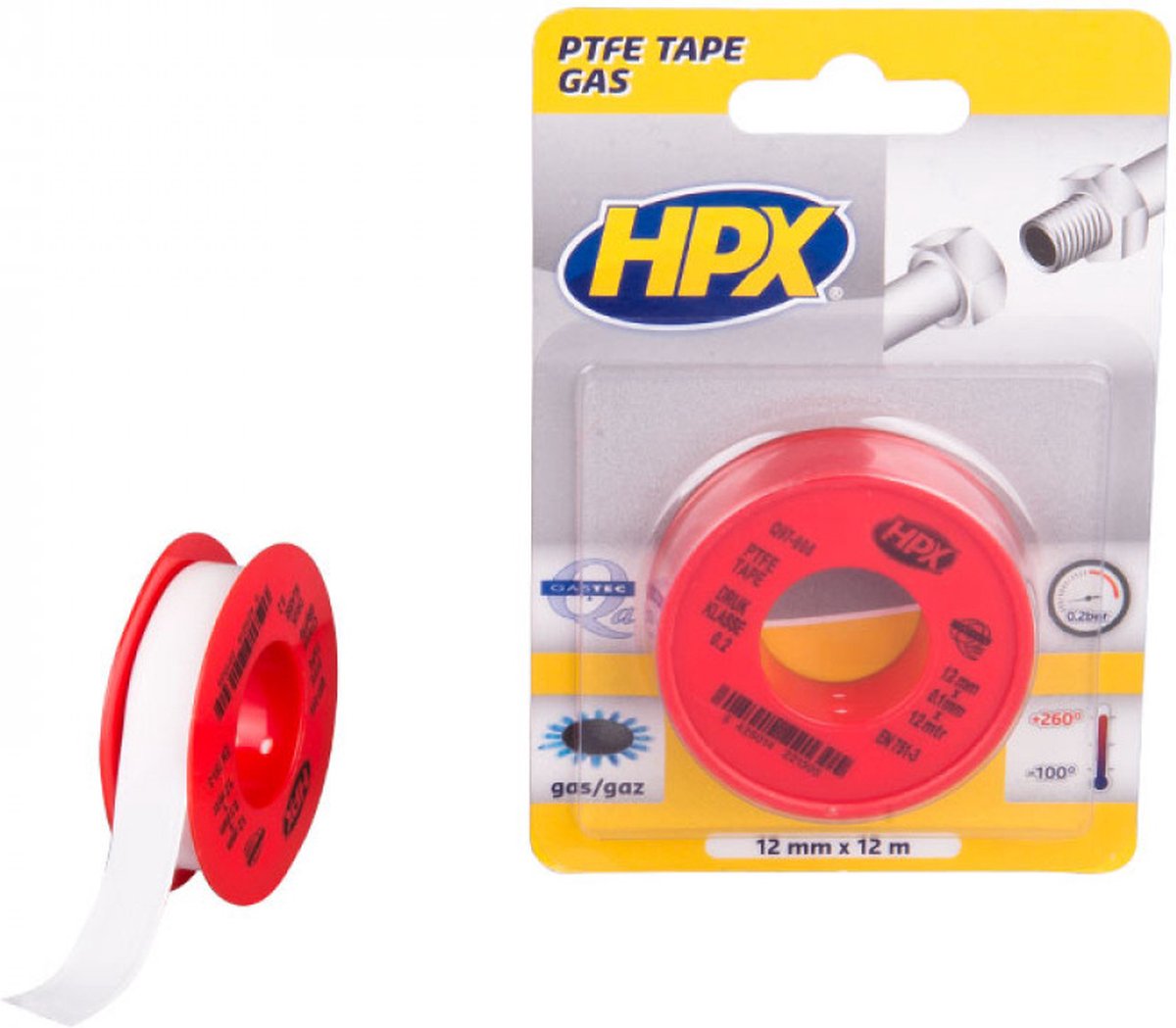 HPX PTFE gasafdichtingstape blister | Wit | 12mm x 12m - PT0012