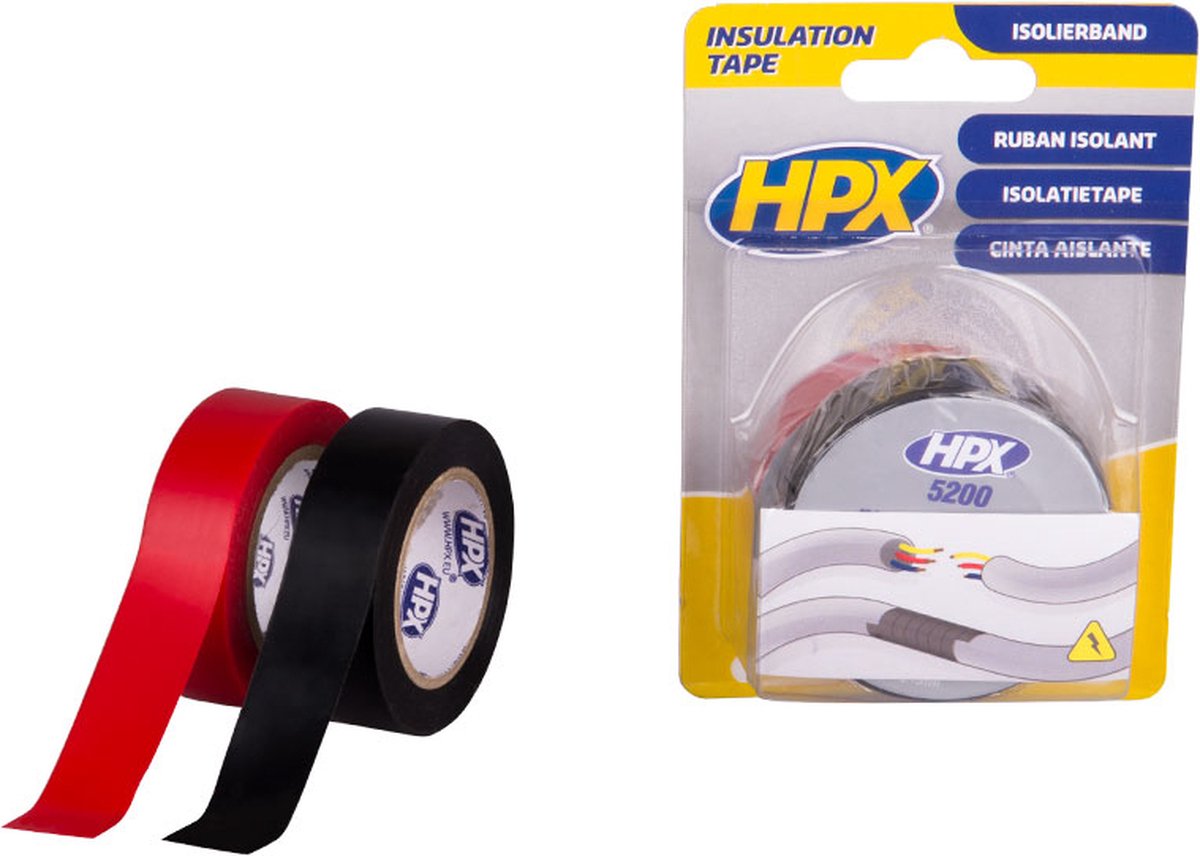 HPX PVC isolatietape | Zwart | + Rood | 19mm x 10m - IT1910