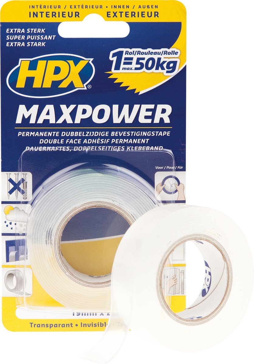 HPX Max Power Transparent bevestigingstape | 19mm x 2m - HT1902