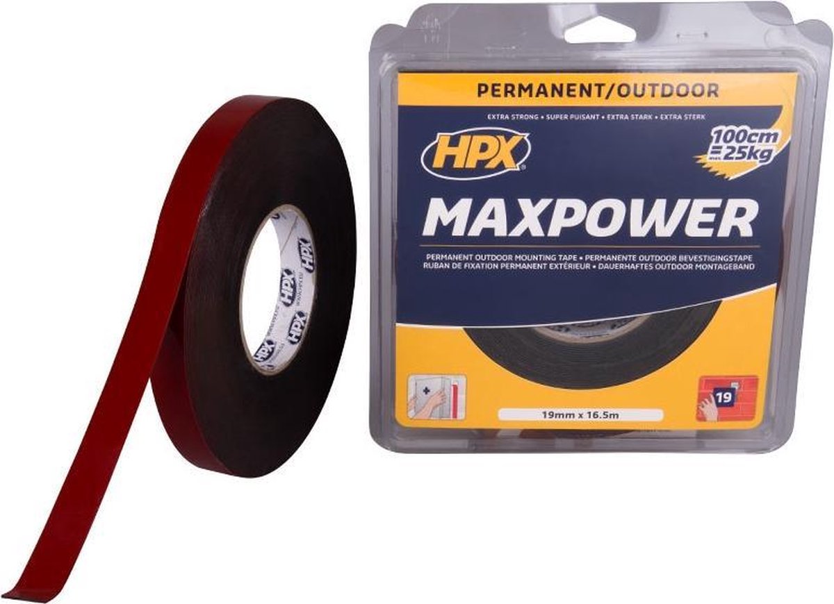 HPX Max Power Outdoor bevestigingstape | Zwart | 19mm x 16,5m - OT1916