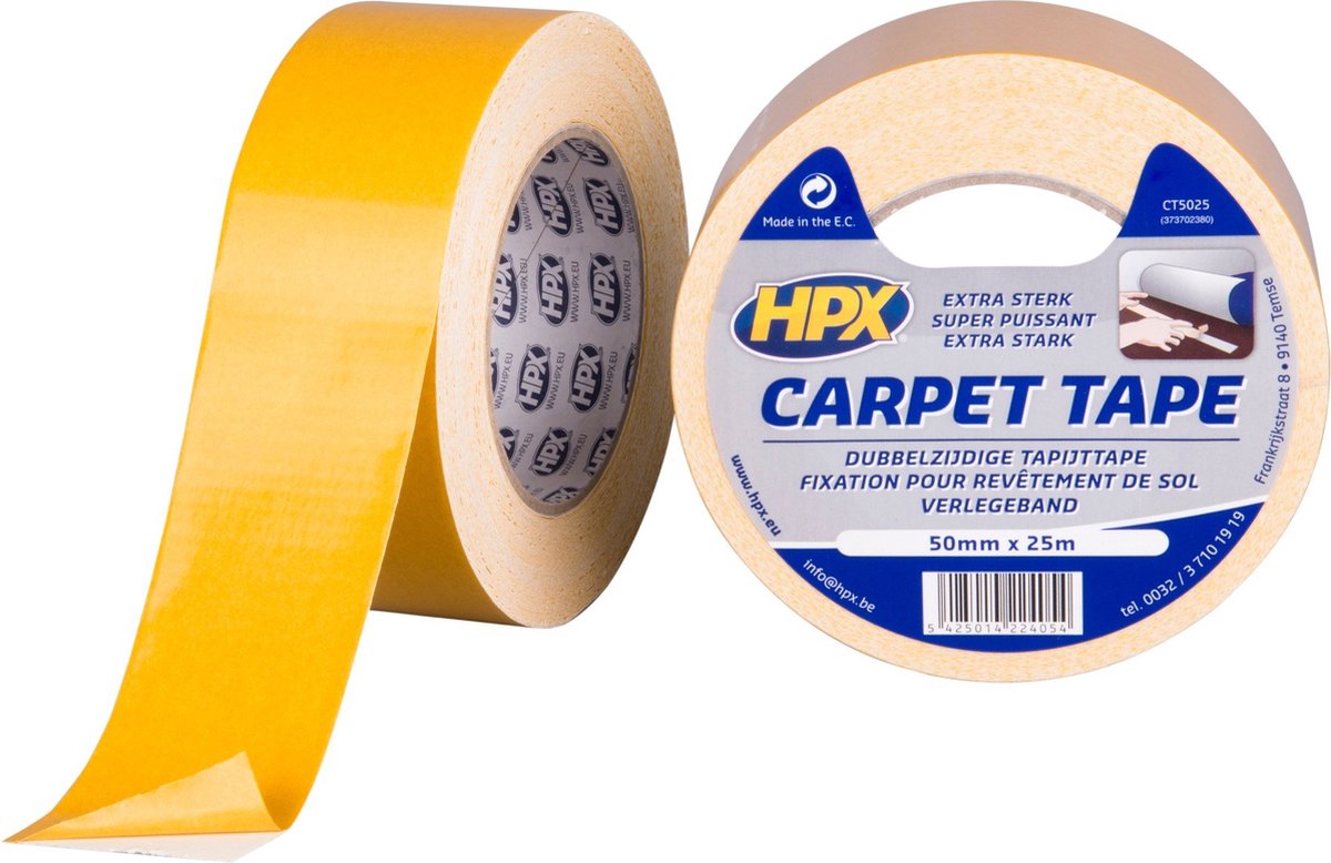 HPX Dubbelzijdige tapijttape | Wit | 50mm x 25m - CT5025
