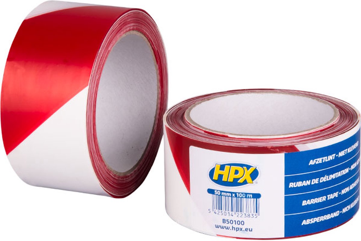 HPX Afzetlint | Wit/Rood | 50mm x 100m - B50100