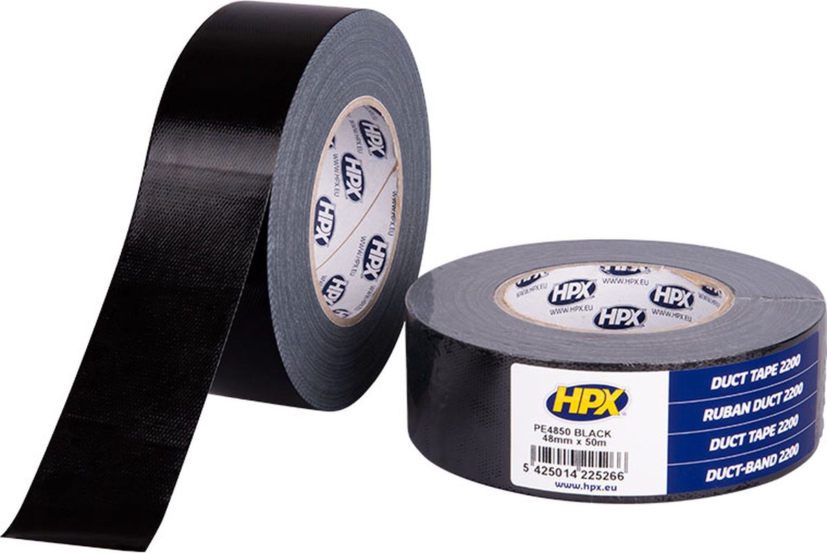 HPX Duct tape 2200 | Zwart | 48mm x 50m - PE4850