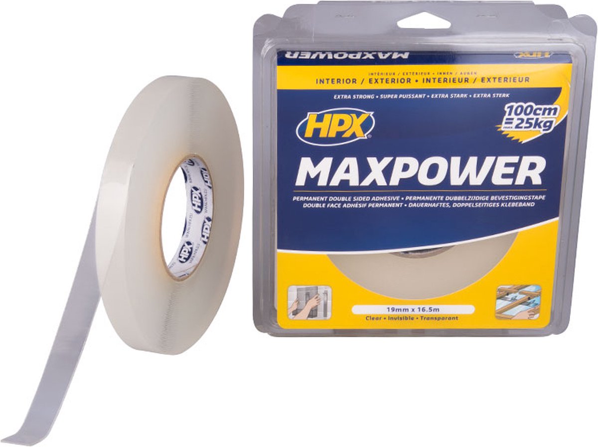 HPX Max Power Transparent bevestigingstape | 19mm x 16,5m - HT1916