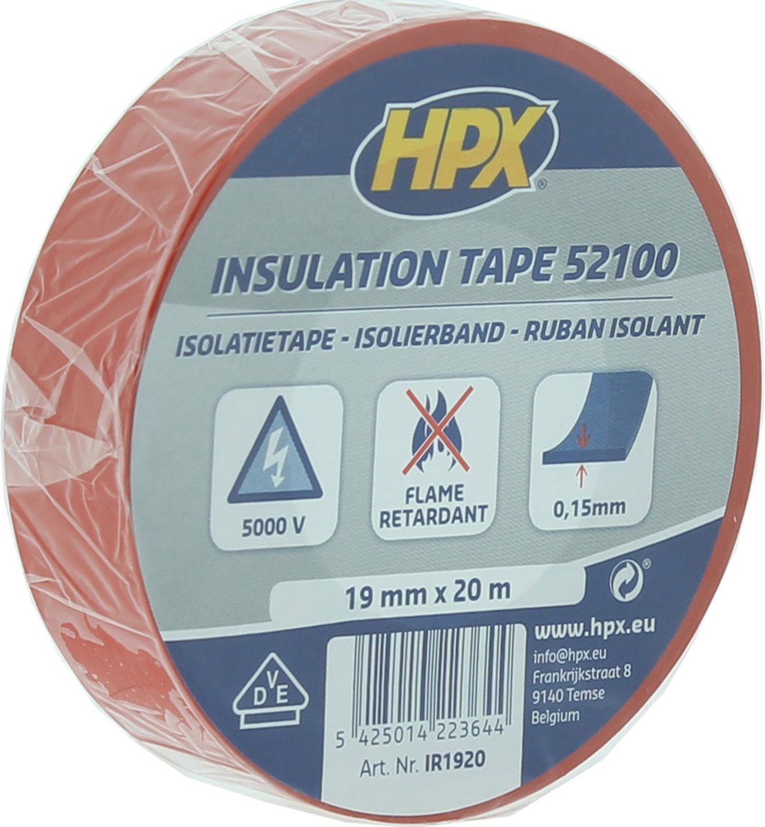 HPX PVC isolatietape VDE | Rood | 19mm x 20m - IR1920